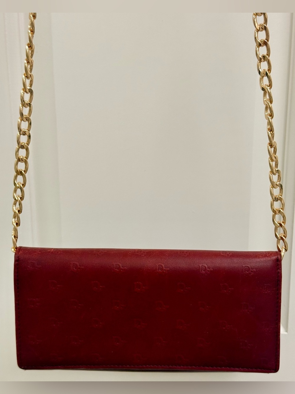 DIOR Vintage Y2K Burgundy Micro D Leather Kiss-Lock Fits IPhone Wallet W/ Chain